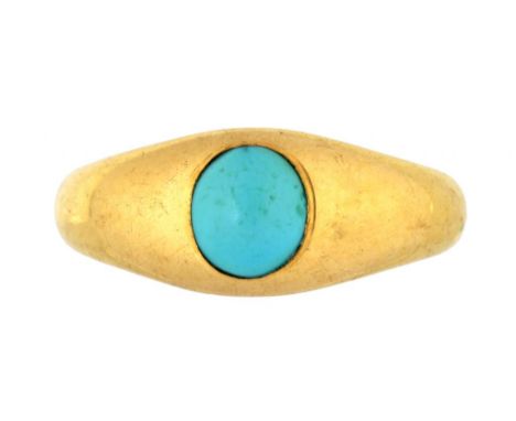 A VICTORIAN TURQUOISE RING in 18ct gold, London 1865, 5.7g, size M½ ++Satisfactory second hand condition