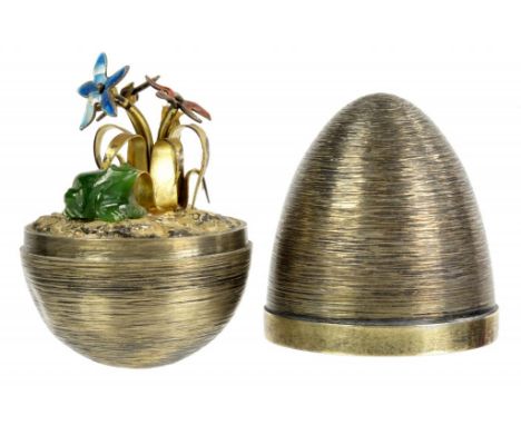 A STUART DEVLIN SILVER GILT ENAMELLED 'FLOWERS'  SURPRISE EGG  7.3cm, stamped 84, maker's mark, London 1975, boxed, 4ozs  ++E