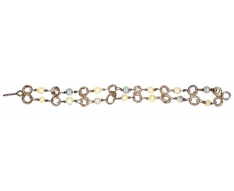 A SOUTH EAST ASIAN CULTURED PEARL, GREY CULTURED PEARL AND SILVER BRACELET 20.5cm  Provenance: Rajan Nehru (1909-1994) by who