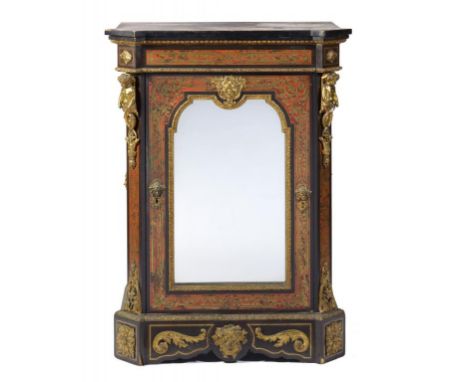 A NAPOLEON III 'BOULLE' AND EBONISED PIER CABINET with gilt brass figural and other mounts, the interior retaining the shelf,