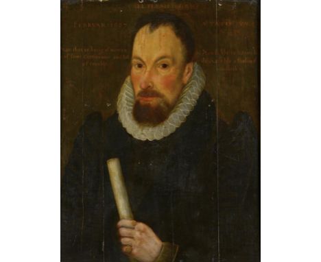 FOLLOWER OF HIERONYMUS CUSTODIS, 1607 PORTRAIT OF A MAN  bust length, in black with ruff , inscribed ALL FLESH IS GRASS  Man 