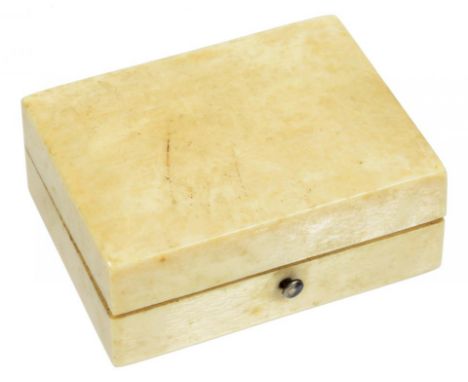 AN IVORY PATCH BOX, LATE 18TH C  the plush lined interior with mirror to the underside of the lid, space for a gum brush and 