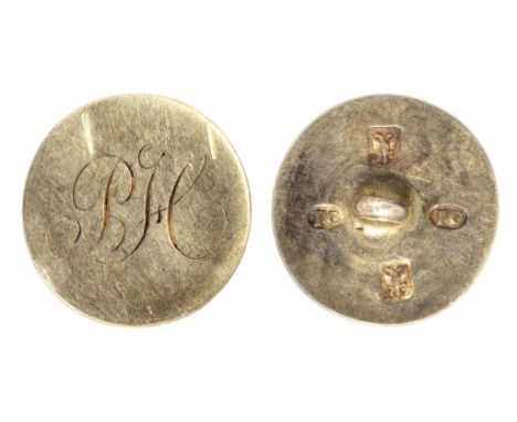 SCOTTISH PROVINCIAL SILVER.  A BUTTON  engraved PH (? Perth Hunt) 2.4cm diam, by James Cornfute of Perth, c1780, 2.8dwts ++Go
