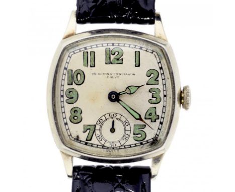 A VACHERON & CONSTANTIN 14CT  WHITE GOLD CUSHION SHAPED WRISTWATCH 2.7cm ++Light wear consistent with age, slight stain on di