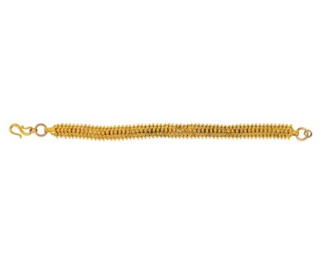 A SOUTH EAST ASIAN GOLD BRACELET, C MID 20TH C 18.5cm overall, marked on S hook 24k, 38.8g  Provenance: Rajan Nehru (1909-199