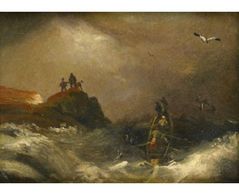 SAMUEL WILLIAMSON (1792-1840) A STORM AT SEA oil on board, 11 x 15cm ++In ready to hang gallery condition with some localised