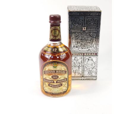 A bottle of Chivas Regal Blended Scotch Whisky, 75cl, 12 years old, boxed.