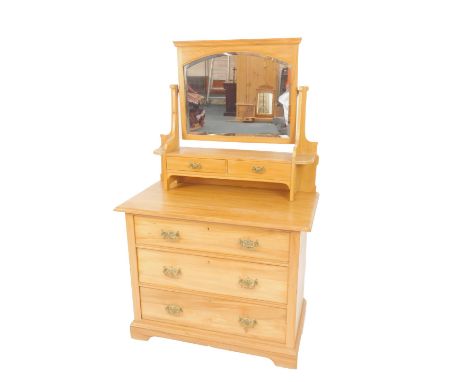 A Victorian satin birch dressing chest, the swing frame mirror above two short drawers, over three long graduated drawers, ra