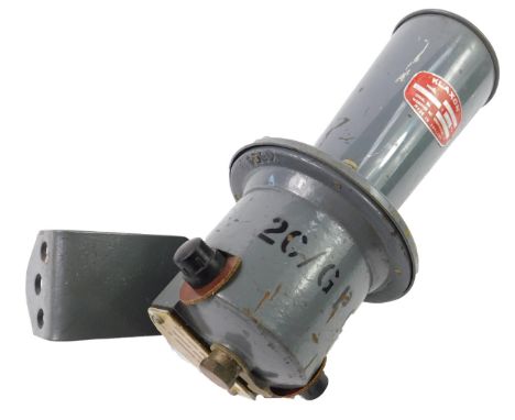 A GPO klaxon, serial no 69L, 240/250 volts, 2C/GPO mark, with mounting bracket, 23cm long.