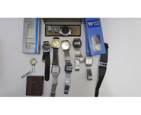 A selection of 1970s and later wrist watches, along with a boxed Ronson lighter