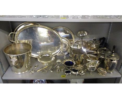 Mixed silver plate to include an ice bucket having lion mask and ring handles