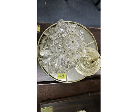 A silver plated ceiling light with cut lustre drops and a group of four Limoges, Crummles and Samson porcelain enamel boxes