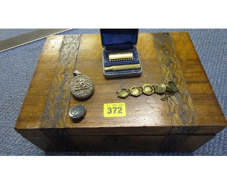 A mixed lot of jewellery and other items to include a Gillette Milady razor, boxed, an Asian white metal locket, a Japanese d