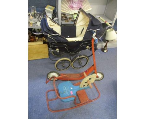 A vintage Tri-ang Gee-Gee rocker, together with a     Tri-ang scooter and a Silver Cross pram 