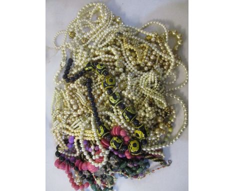 A selection of mixed beaded necklaces and cultured pearl necklaces 