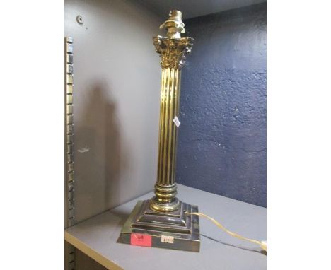 A silver plated Corinthian column shaped table lamp, 17" h 