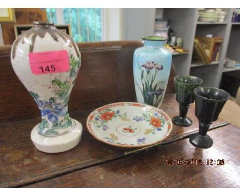 A mixed lot to include two small jade goblets, a porcelain vase and other items 