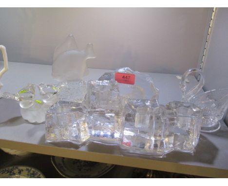 A small selection of glassware to include a Pukeberg art glass candle stick holder 