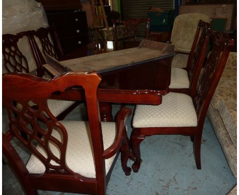 Modern mahogany rectangular extending dining table and a set of 6 (4+2) dining chairs