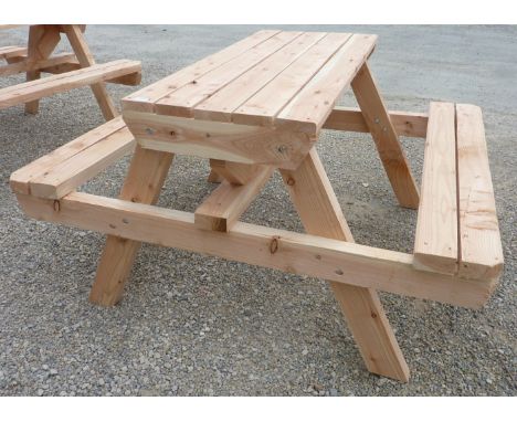 Wooden constructed picnic bench