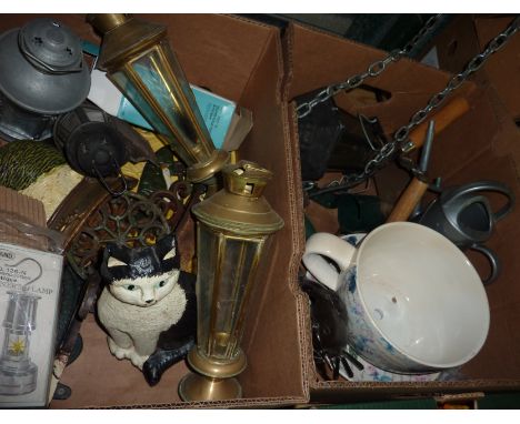 2 boxes of lanterns, tea cup planter etc