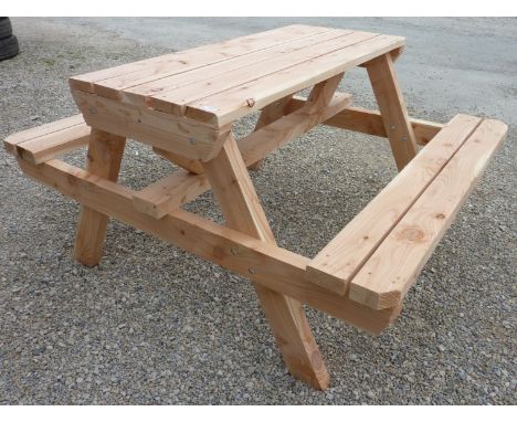 Wooden constructed picnic bench
