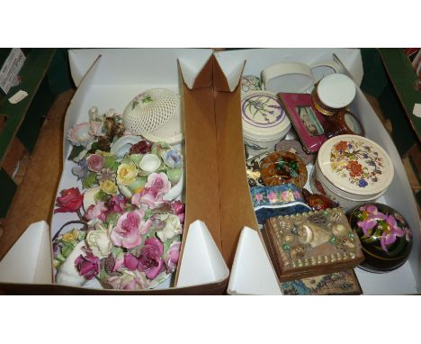 Box of assorted trinket pots, posy vases etc