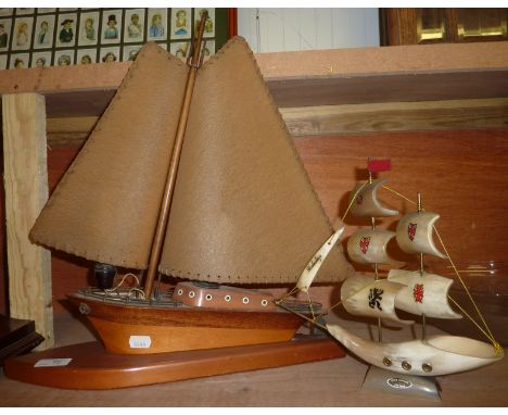 Wooden lamp in the form of a ship and a horn boat