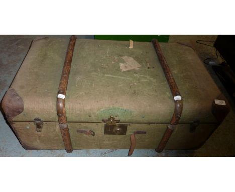 Vintage canvas and wooden bound travel trunk