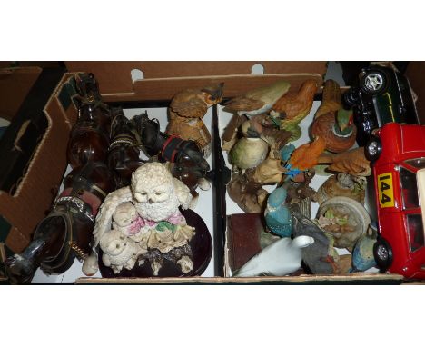2 model Solido cars, ceramic horses, animal figurines etc