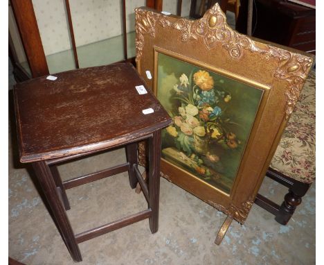 Oak occasional table and a fire screen