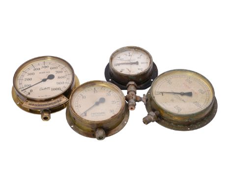 A collection of four ships engine room gauges.Condition Report: diameters are:18cm, 16.5cm, 20.5cm, 20.5cm Condition Report D