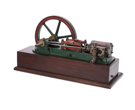   A period model of a live steam horizontal mill engine, with open crank, 10 inch diameter spoked flywheel, fish belly tapere