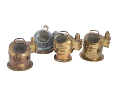 A collection of four brass cased Lifeboat compass binnacles with carrying handles.Condition Report: please see additional ima