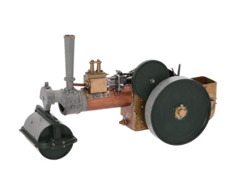 An almost completed model of an approximate 1 inch scale road roller, built by the late Mr Leslie Walter Frank Stonier of Ans