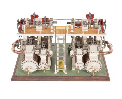 An exhibition quality model of a compound paddle steamer engine, as fitted to the India Steam Navigation Company steamer S. S