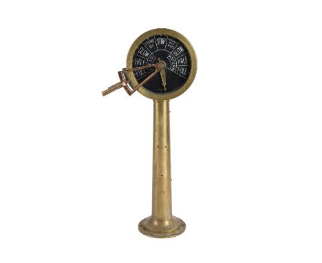 A FULL/STOP Ships engine room Telegraph, by 'Chad Burns'  Height 120cm. Dial diameter 37cm. The telegraph finished in polishe