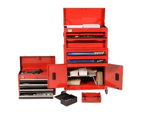 Three metal tool cabinets, containing an extensive collection of model engineering tools and tooling.Condition Report: Please