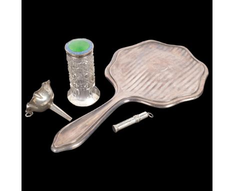 Various silver, including enamel-topped dressing table jar, hand mirror, etcLot sold as seen unless specific item(s) requeste