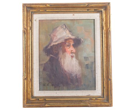 K K Wong, oil on canvas laid on board, portrait of a bearded man, gilt frame, 33.5cm x 29cm 