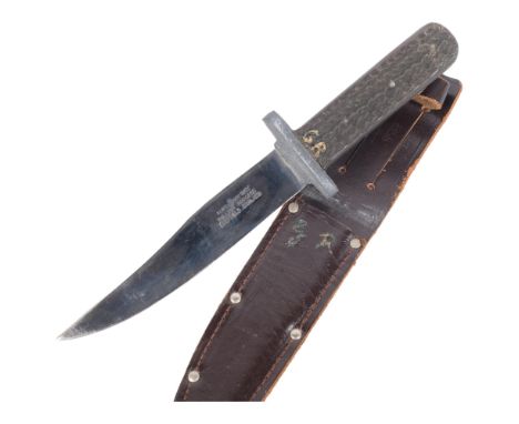"I cut my way" William Rogers, Sheffield England, a steel-bladed hunting knife and scabbard, knife length 26cm 
