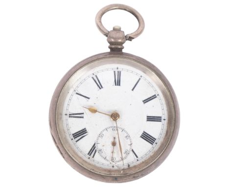 A chrome plate key-wind pocket watch, with subsidiary dial, Continental silver-cased, enamel dial and Roman numerals 
