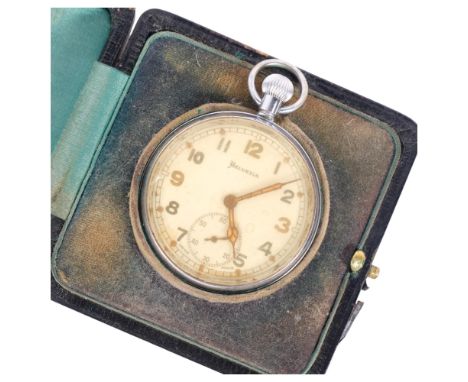 A silver-fronted travelling pocket watch case, early 20th century, together with a Helvetia chrome-cased military pocket watc
