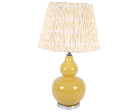 A large crackle glaze double-gourd lamp and shade, height including shade 77cmWill need a new plug being fitted as currently 