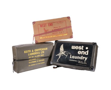2 Vintage cardboard laundry boxes - West End Laundry, and Keith & Chippenham Laundries, 63cm 