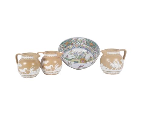 A large porcelain Chinese centrepiece bowl, with intricate kitten and Koi fish decoration, character marks to base, diameter 