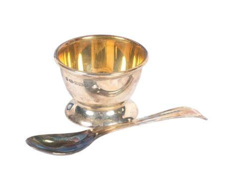A small silver egg cup and spoon, boxed, by Carrs of Sheffield 