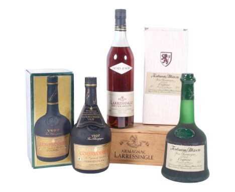 3 bottles of various Cognac, including a bottle of Larressingle Tresvieil Armagnac, boxed, a bottle of VOSP Courvoisier, and 