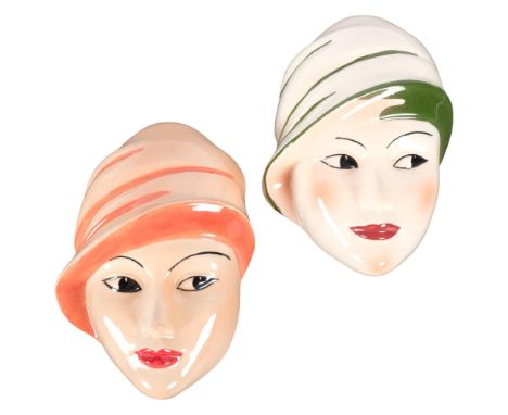 2 Vintage Crown Devon wall masks (hand painted by Dorothy Anne), H22cm 