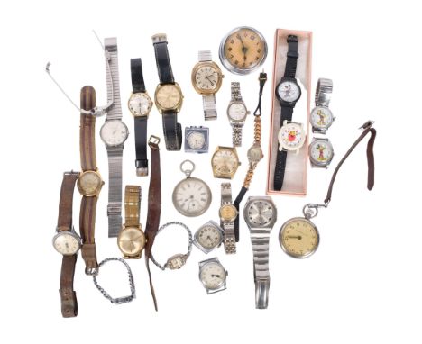 A collection of various Vintage and later wristwatches and pocket watches, makes including Swiss Emperor, Timex, Berg, etc 